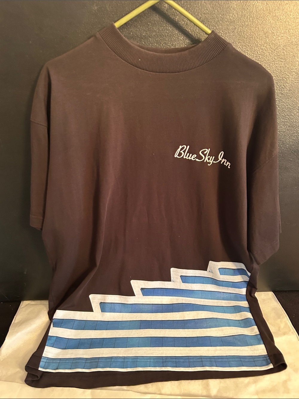 Blue Sky Brown Short-Sleeve Tee with Blue & White Stripe Accent